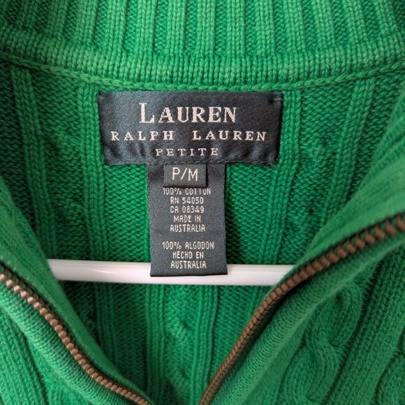 Lauren Ralph Lauren Green Half Zip Sweater, Medium Petite - Picture 6 of 6